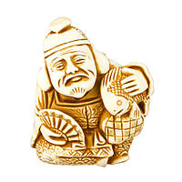 Статуэтка Netsuke Нэцкэ Эбису с веером Гипс 5.2x4.6x3.2 см Бежевый (00651)