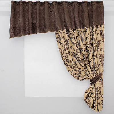 Кухонний комплект (270х170см.) шторка з ламбрекеном. Колір бежевий з коричневим. Код 097к 50-930