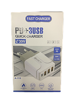 Мережевий зарядний пристрій 30 W Type-C PD20W 3 USB 3 А ABC білий