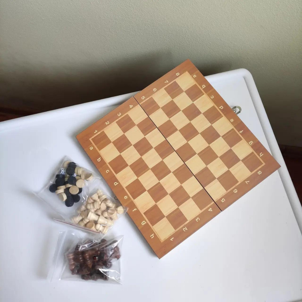 Набор игр Шахматы, шашки, нарды 3 в 1 деревянные Zelart Шахматная доска 34 x 34 см Коричневый (W7723) - фото 8 - id-p1766707371