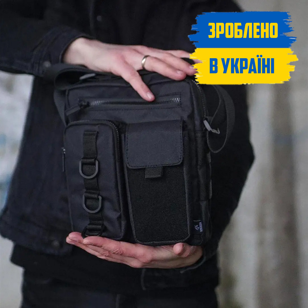 Чорна чоловіча сумка через плече DETROIT тактична з тканини месенджер теквір МОЛЕ