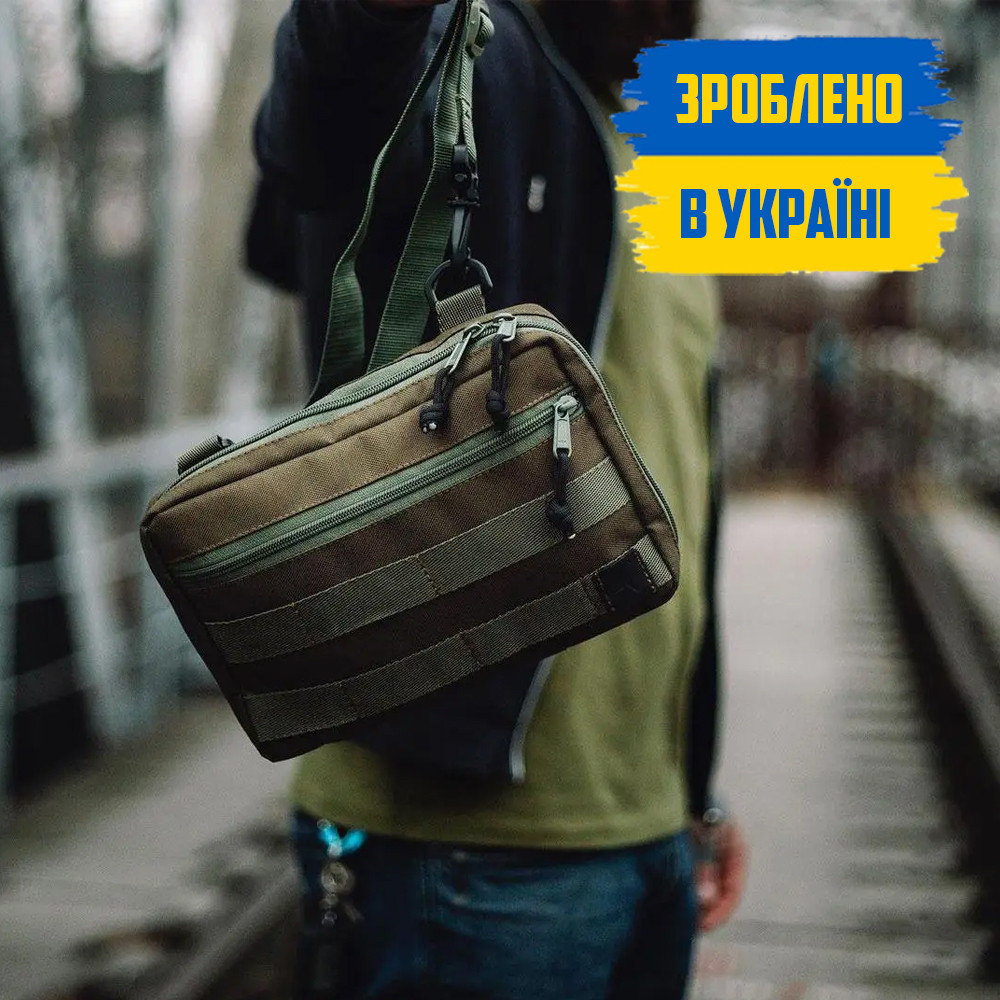 Тактична чоловіча сумка BAGHAMMER зелена олива через плече з тканини А