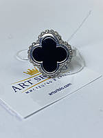 Женское кольцо серебряное с ониксом и фианитом