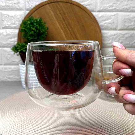 Широка чайна чашка з боросилікатного скла 375мл з подвійними стінками, фото 2