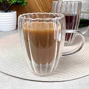 Висока чашка з подвійними стінками 300 мл Wave із боросилікатного скла, фото 2