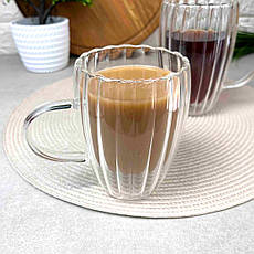 Висока чашка з подвійними стінками 300 мл Wave із боросилікатного скла, фото 3