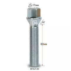 Болт C17D62 Z M14X1,50X62 Цинк Конус із виступом ключ 17 мм