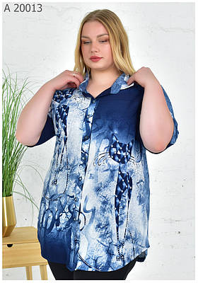 Жіноча сорочка великих розмірів 52 - 66 синій
