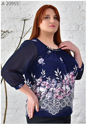 Жіноча блуза великих розмірів 52 - 66 синій