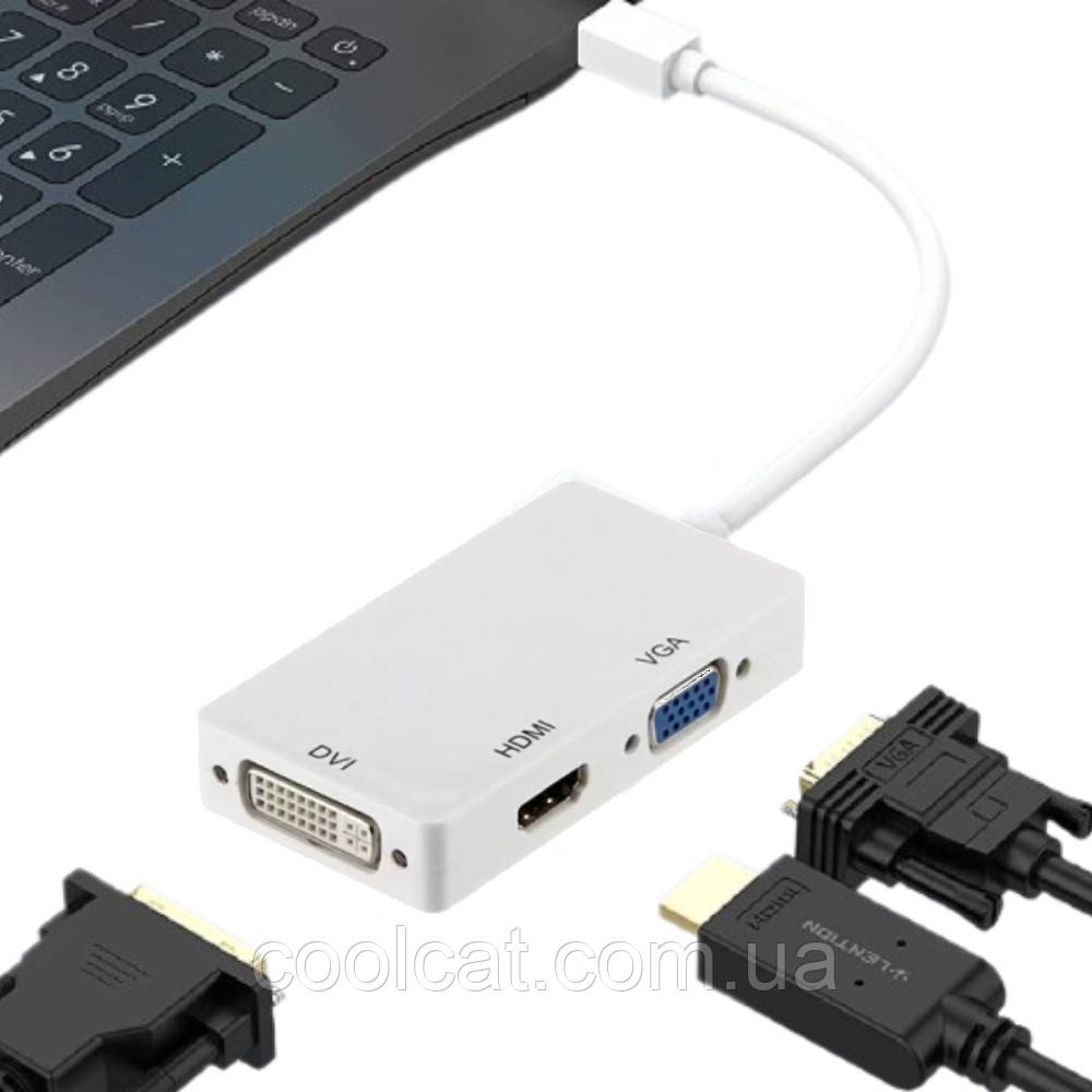 Конвертер адаптер 3в1 Mini DisplayPort на HDMI, DVI, VGA / Переходник на HDMI 4K/2K / Преобразователь 3в1 - фото 3 - id-p1807568536