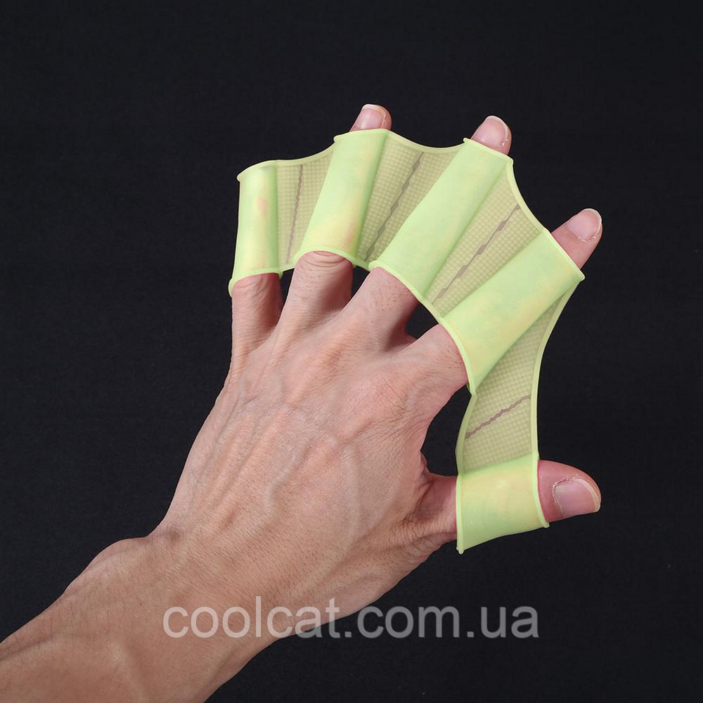 Силиконовые ласты для рук "Плавники лягуш" S, Зеленые / Перчатки для плаванья - фото 2 - id-p1807568545