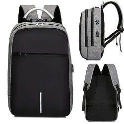 Універсальний міський рюкзак з USB та виходом для навушників (40х28х14см), 15л, Сірий / Портфель для ноутбука