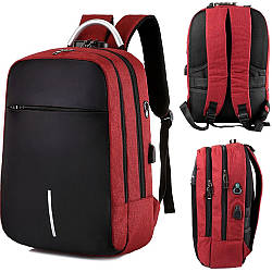 Універсальний міський рюкзак з USB та виходом для навушників (40х28х14см), 15л, Червоний / Портфель для ноутбука