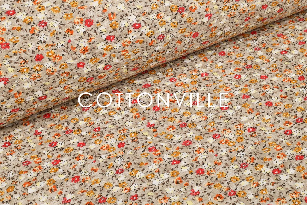 Ранфорс ГОФРЕ (жатка) Дрібні квіточки на бежевому, фото 1