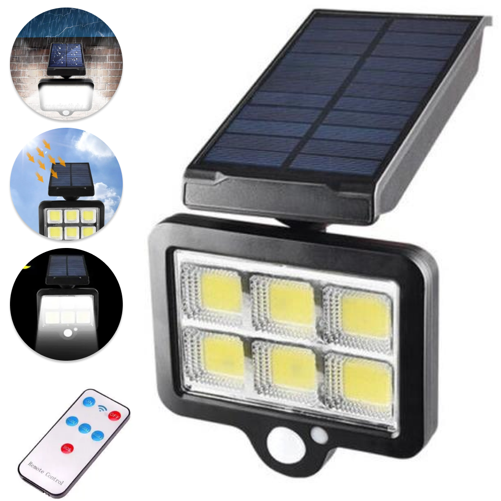 Вуличний прожектор із сонячною панеллю, датчиком руху + пульт COB YT-140 / Ліхтар на стовп, фото 1