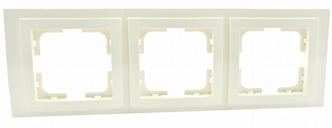 Рамка для розетки 3-місна горизонтальна, вертикальна, кремова, потрійна Mono Electric, DESPINA, фото 1