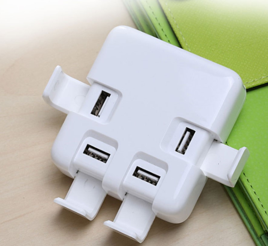 Адаптер на 4 USB струм 4A з мережевим шнуром живлення