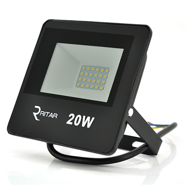 Прожектор SLIM LED RITAR RT-FLOOD20A, 20W, 24xSMD2835, IP65, 2000Lm, 6500K (100%), PF>0.9 Ra>70, 125*140*25mm