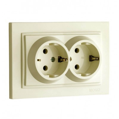Розетка подвійна з заземленням кремова Mono Electric DESPINA, фото 1