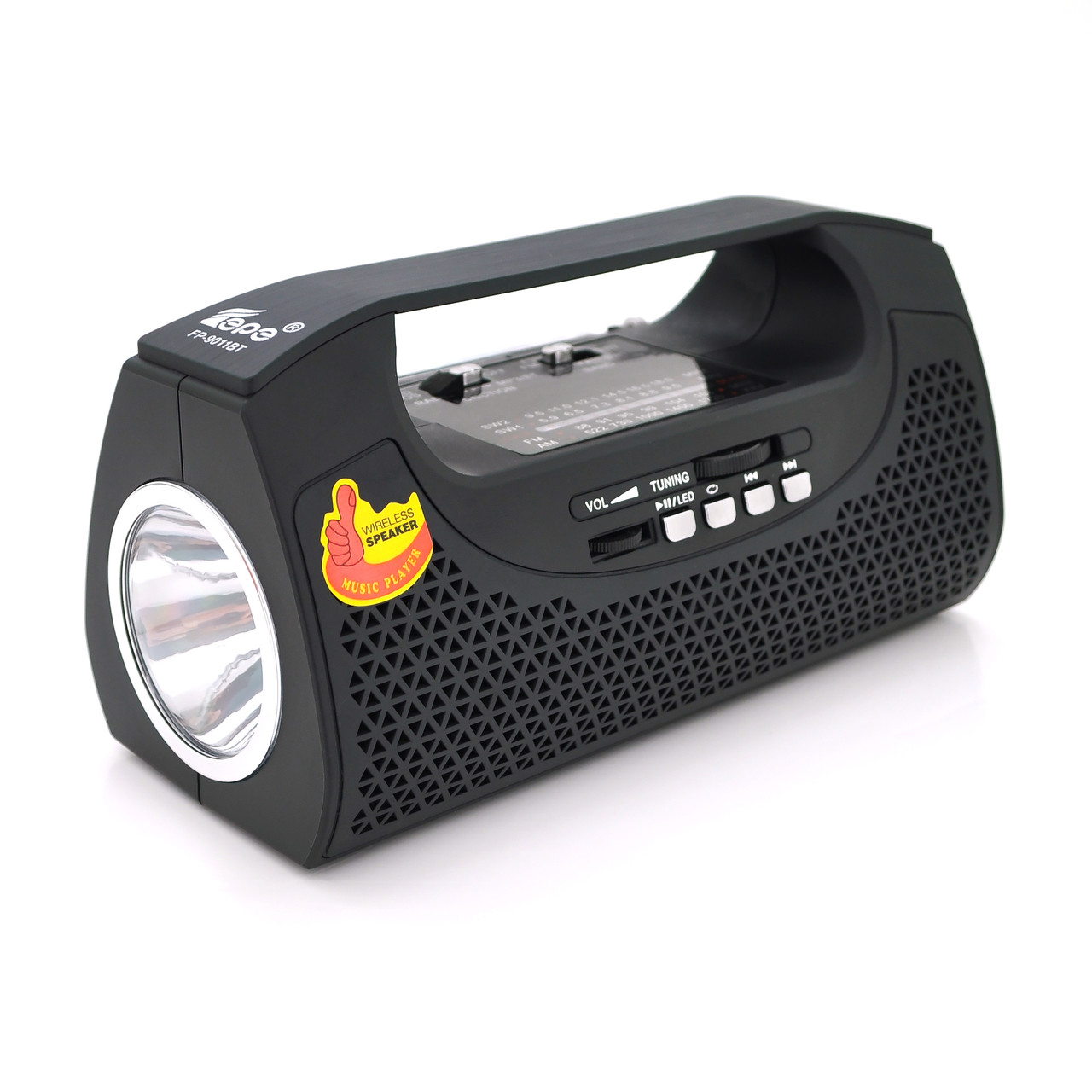 Радіо з ліхтариком FP-9011BT, FM/AM/SW радіо, Входи: TFcard, USB, MP3-плеєр, Wireless speaker, Box