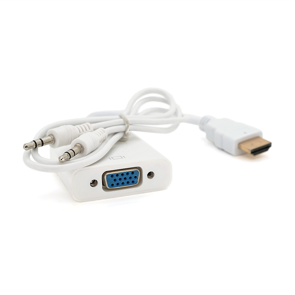 Конвертер HDMI (тато) на VGA (мама) 10cm, White, 4K / 2K, Пакет + AUDIO Q250