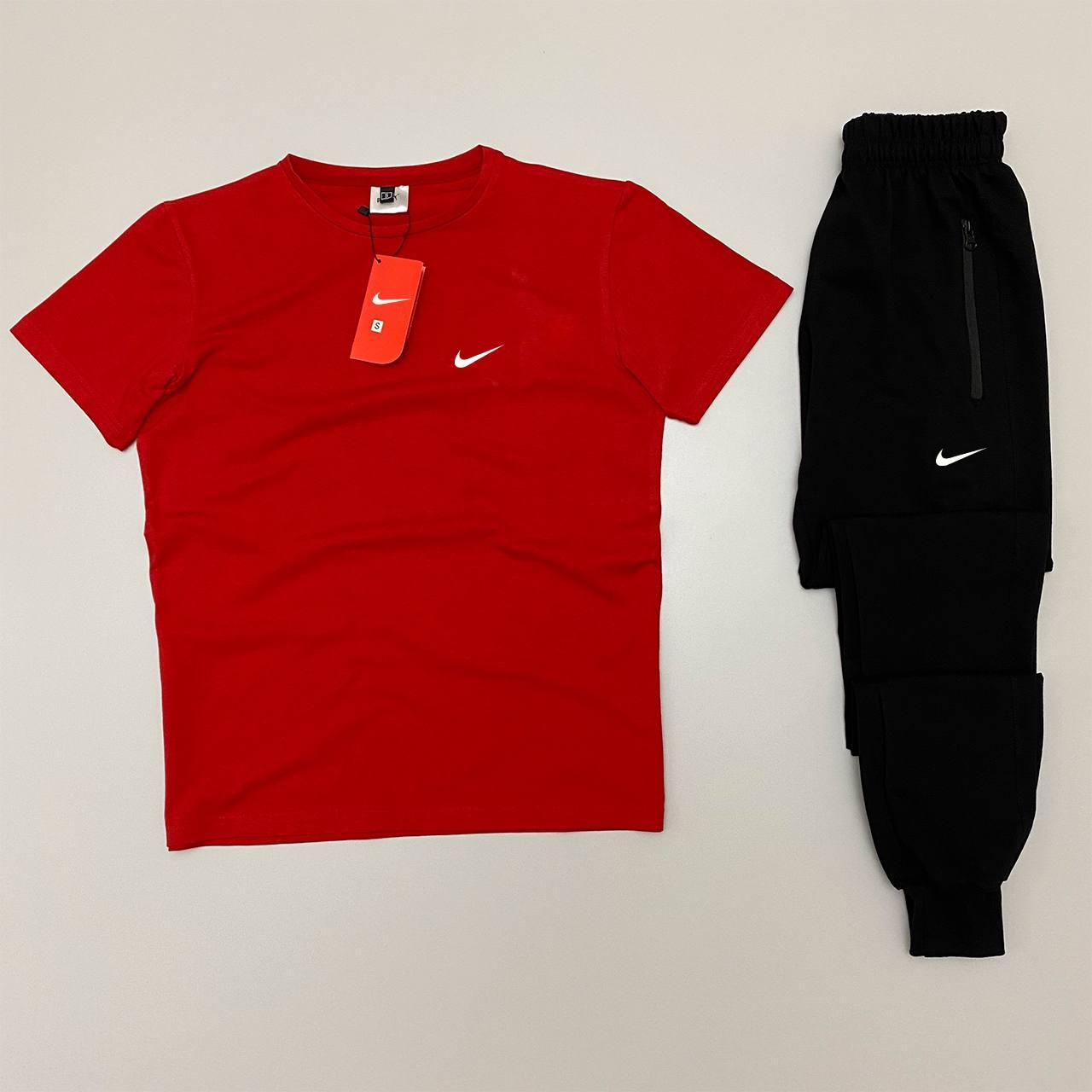 Чоловічий спортивний костюм літній Nike Футболка + Штани червоний із чорним ⁇ Комплект Найк на літо