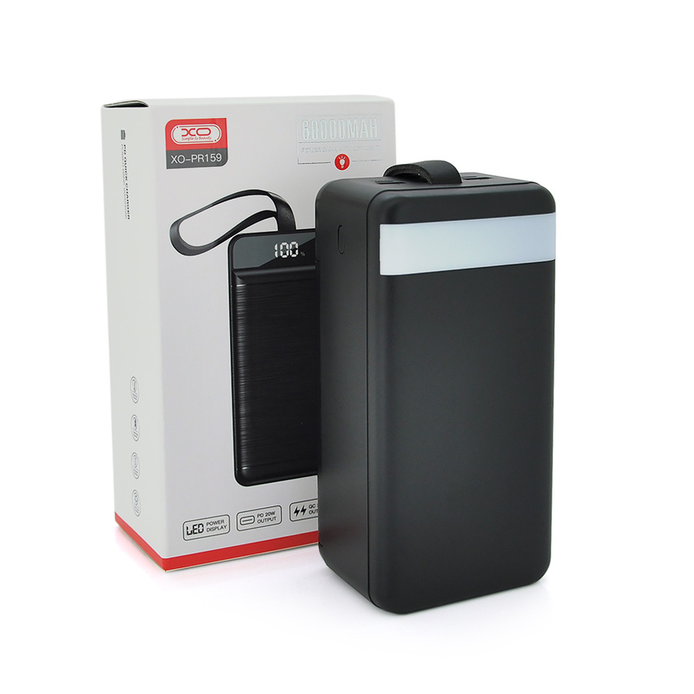 PowerBank XO-PR159-60000mAh, Input:Micro/Type-C+Lightning, Output:2USB+Type-C, QC22.5W/PD20W, Led light,