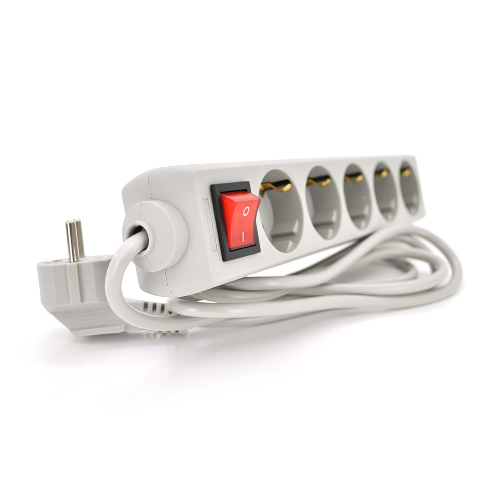 Мережевий подовжувач RITAR G545CU, 220В 10А, 5 розеток, 4,5 м, переріз 3х0,75мм CU, сірий Q25, фото 1