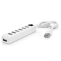 Хаб USB 2.0 7 портів, White, 480Mbts живлення від USB, з вимикачем, Blister Q100