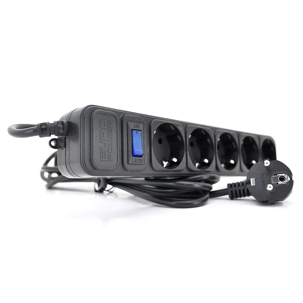 Мережевий подовжувач EUROPOWER EPB530, 220В, 5 розеток, 3 м, перетин 3х0,5мм, чорний, пакет Q50, фото 1