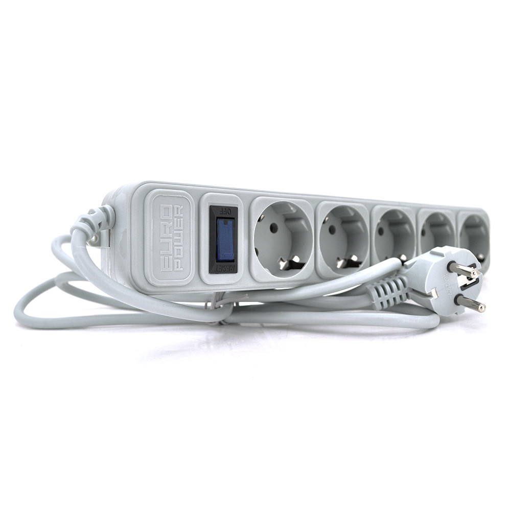 Мережевий подовжувач EUROPOWER EPG530, 220В, 5 розеток, 3 м, перетин 3х0,5мм, сірий, пакет Q50, фото 1