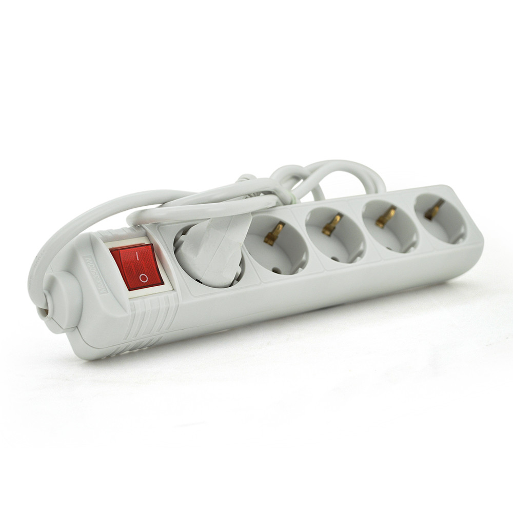 Мережевий подовжувач EUROPOWER EPW515, 220В/10А, 2,5 КВт, 5 розеток, 1,5 м, перетин 3х0,75мм, білий, з перемикачем, пакет Q50, фото 1