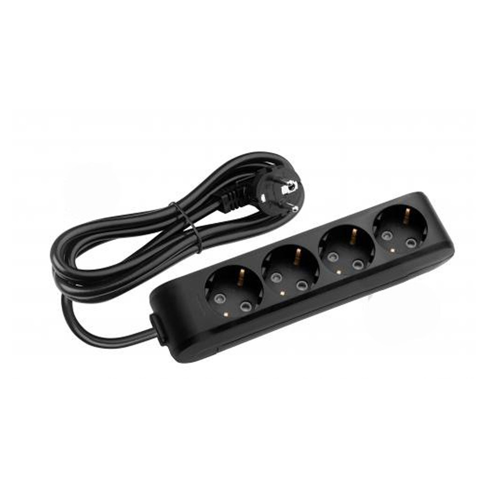 Подовжувач Panasonic X-tendia із заземленням 4 гнізда, 3 м, з захистними шторками, чорний, фото 1