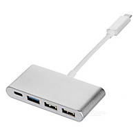 Хаб Type-C алюмінієвий, 2xUSB 2.0 + 1xUSB 3.0 + Type-C, White, Blister