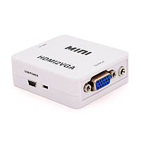 Конвертер Mini, HDMI to VGA, ВХІД HDMI (мама) на ВИХІД VGA (мама), 720P/1080P, White, BOX