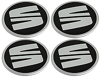 Наклейка емблема на колесный колпак или диск d 60 мм Seat черная (4шт)