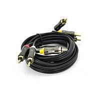 Кабель VEGGIEG AV301 Audio-Video 3хRCA (тато) => 3хRCA (тато), GOLD connector,  круглий, Black, 1,5 м, Пакет