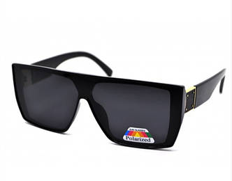 Брендові сонцезахисні жіночі окуляри Polarized преміум якість квадратна оправа глянцеві чорні