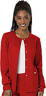 5X-Large Red Snap Front Scrub Jackets for Women, Workwear Revolution Soft Stretch WW310