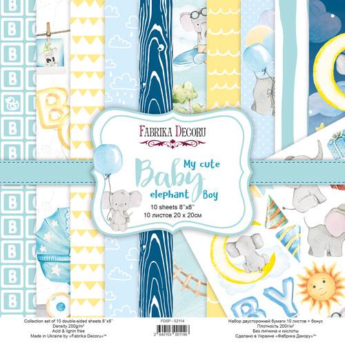 Набір двостороннього паперу 20х20см Fabrika Decoru "My cute Baby elephant boy" 11 листів FDSP-02114