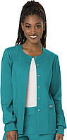 5X-Large Teal Blue Snap Front Scrub Jackets for Women, Workwear Revolution Soft Stretch WW310