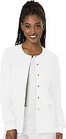 5X-Large White Snap Front Scrub Jackets for Women, Workwear Revolution Soft Stretch WW310