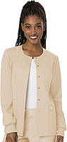 3X-Large Khaki Snap Front Scrub Jackets for Women, Workwear Revolution Soft Stretch WW310