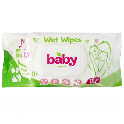 Серветки вологі дитячі Біоллі Biolli baby 120szt 10шт/ящ (Код: 00-00013913)
