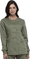 5X-Large Plus Olive Snap Front Scrub Jackets for Women, Workwear Revolution Soft Stretch WW310