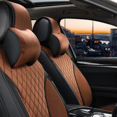 Подушки для шиї на підголовник (2шт) чисті Elegant регульовані, велюр коричневі