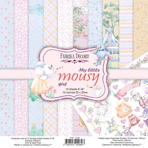 Набір двостороннього паперу 20х20см Fabrika Decoru "My little mousy girl" 11 листів FDSP-02089