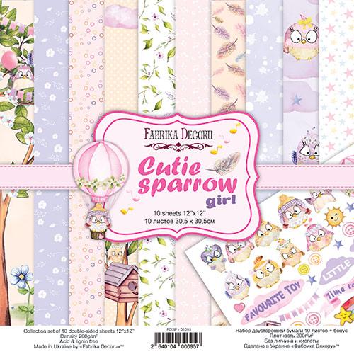 Набір двостороннього паперу 30.5х30.5см Fabrika Decoru "Cutie sparrow girl" 11 листів FDSP-01095