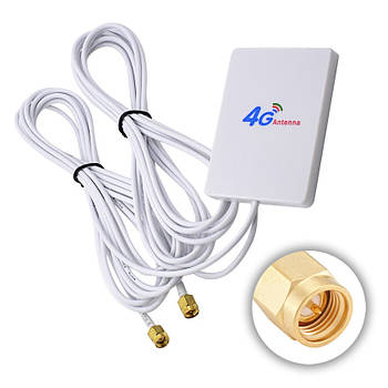 Антенна 4G 3G LTE виносна подвійна MIMO 2x 7dBi SMA 700-2700 МГц, підсилення сигналу для USB модемів, роутерів