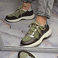 Шкіряні кросівки жіночі Олива+Капучино